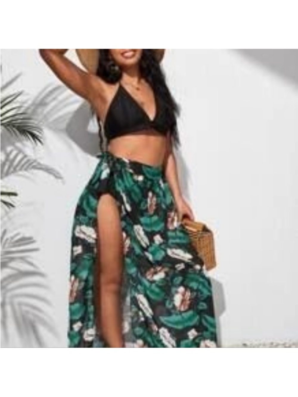 SHEIN 4X Tropical Green Floral High-Slit cover up